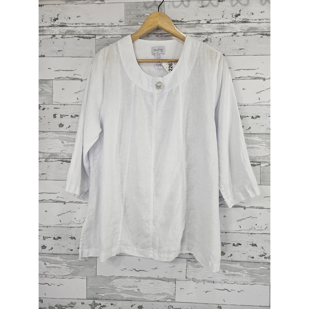 Mosaic USA 100% Linen Blouse Preshrunk Lagenlook 3/4 Sleeve White Womens Medium